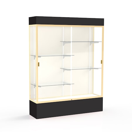 Ghent Lighted Floor Display Case 60x80x16, Plaque, Champange 3175PB-GD-BK
