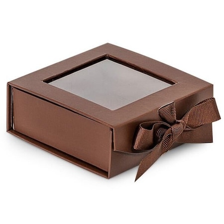 Nashville Wraps Chocolate Folding Box with Window and Ribbon Closures, 4x4x1.5in, 24PK FBB4CH