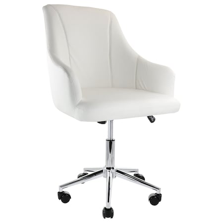 Elama Adjustable Faux Leather Rolling Office Chair in White with Chrome Finish ELM-2613-WHT