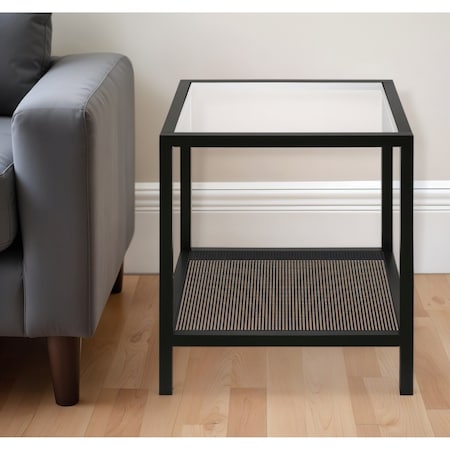 Homeroots 22" Black And Clear Glass And Steel Square End Table With Shelf 544182