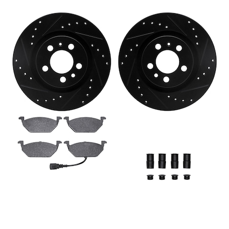 Dynamic Friction Co DFC Rotors-Drilled & Slotted-Black w/ 5000 Advanced Brake Pads Incl Hdw 8512-74028