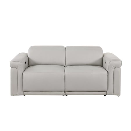 Homeroots 73in Light Gray and Black Italian Leather Power Reclining Loveseat 720488