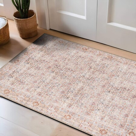World Rug Gallery Terracotta Floral Washable Rug - Allover Pattern, Flat Pile 2 ft x 3 ft WR175MULTI2X3