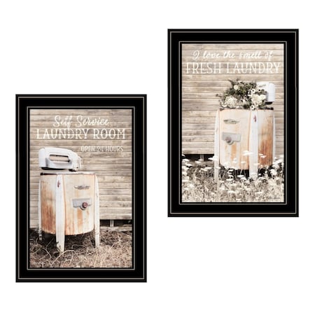 Homeroots Set Of Two Laundry Room 2 Black Framed Print Bathroom Wall Art, 2PK 406077