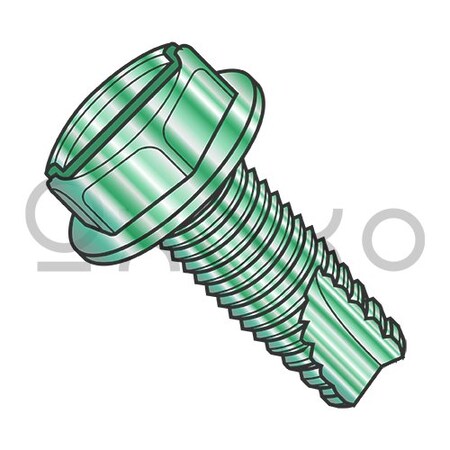 Oxoxo 10-24X3/8 Slotted Ind Hex Wash Grounding Thread Cutting Scrw Type 23 Fully Threaded Zn Grn, 8000PK 440422