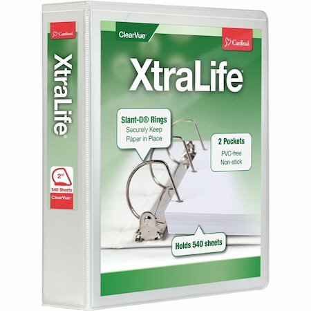 Cardinal Brands Cardinal XtraLife ClearVue Non-Stick Locking Slant-D Ring Binder, 2in, White 26320
