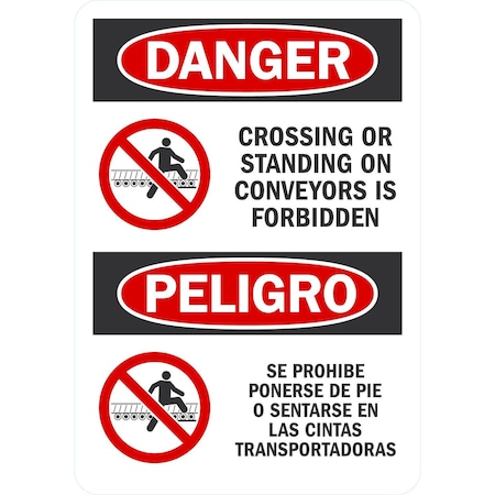 Lyle Danger Crossing Or Standing On Conveyors Is, 7x10, Non-Reflective, White G-17361-PL_7x10