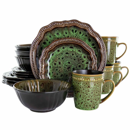 Elama Jade Waves 16 Piece Stoneware Dinnerware Set in Green EL-JADEWAVES