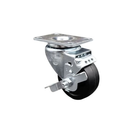 Service Caster 3 Inch Soft Rubber Wheel Swivel Top Plate Caster with Brake SCC-20S314-SRS-TLB-TP2