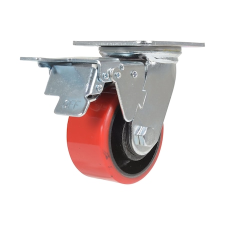 Vestil Polyurethane Swivel With Total Brake Caster 4 In. Diameter x 2 In. Width 792 lb Red/Black CST-VE-4X2PU-SWTB