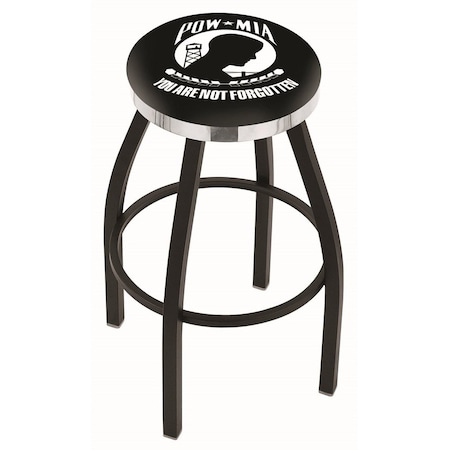 Holland Bar Stool Co 30" Blk Wrinkle POW/MIA Swivel Bar Stool, Chrome Ring L8B2C30POWMIA