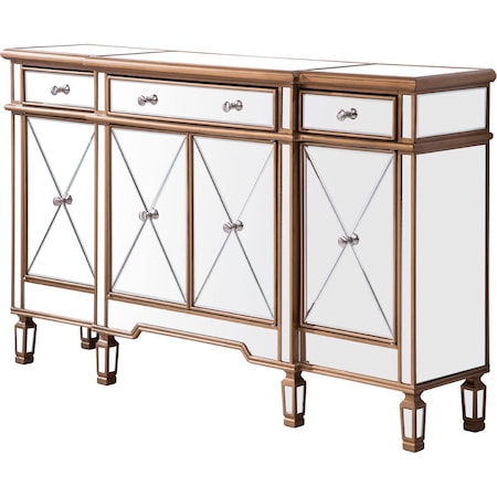 Elegant Decor 3 Drawer 4 Door Cabinet Gold Clear Hand Rubbed, Antique Gold 60 x 14 x 36 in. MF6-1101GC