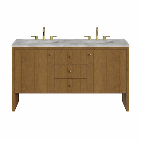 James Martin Vanities Hudson 60" Double Vanity, Honey Oak w/ 3 CM Victorian Silver Silestone Top 435-V60D-HNO-3VSL