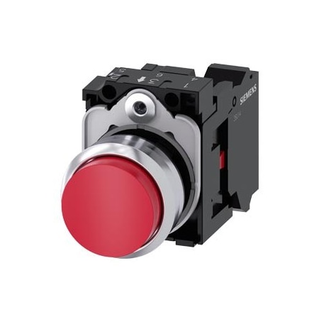 Siemens Pushbutton, 22 mm, round, metal, shiny, red, pushbutton, raised 3SU1150-0BB20-3CA0-ZY15