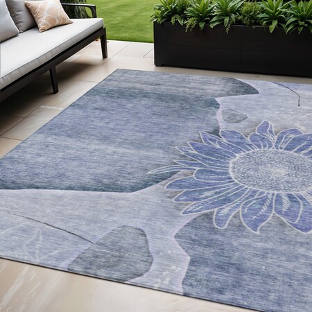 Homeroots 5' X 8' Sky Blue And Indigo Floral Washable Indoor Outdoor Area Rug 582243
