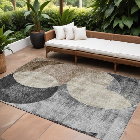 Homeroots 10' X 14' Pewter Brown And Charcoal Geometric Washable Indoor Outdoor Area Rug 604934