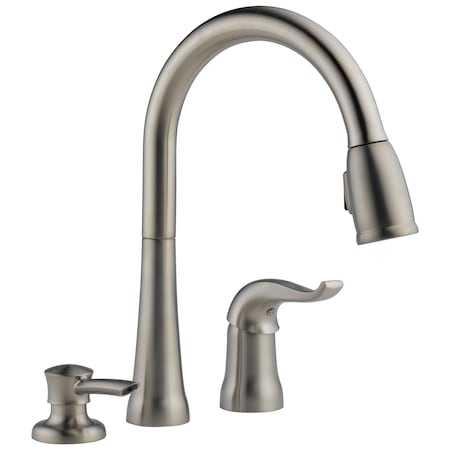Delta Kate Single Handle Pull-Down Kitchen Faucet with Soap Dispenser 16970-SSSD-DST