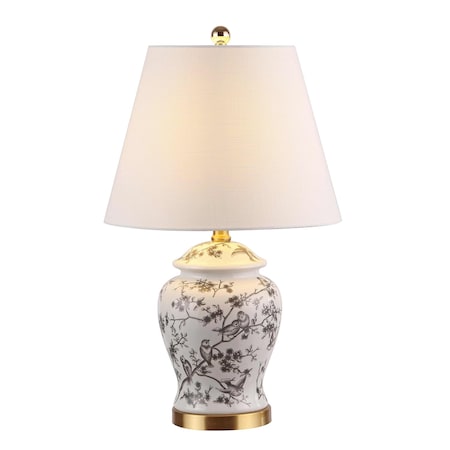 Jonathan Y Penelope 22" French Country Cottage Ceramic/Iron Chinoiserie Ginger Jar LED Table Lamp, Gray/White JYL3005C