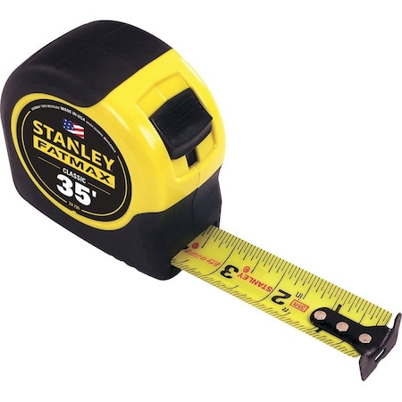 Stanley 35 ft FATMAX Classic Tape Measure, 1-1/4 in Blade, Stud Markings, ABS Plastic Case, Rubber Grip 33-735