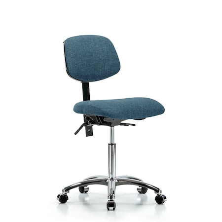 Blue Ridge Ergonomics Chair, Fabric, Med Bench, Chr Casters, Blu, No Arms, 22" to 29" Height, Blue BR-FMBCH-CR-T0-A0-NF-CC-F43