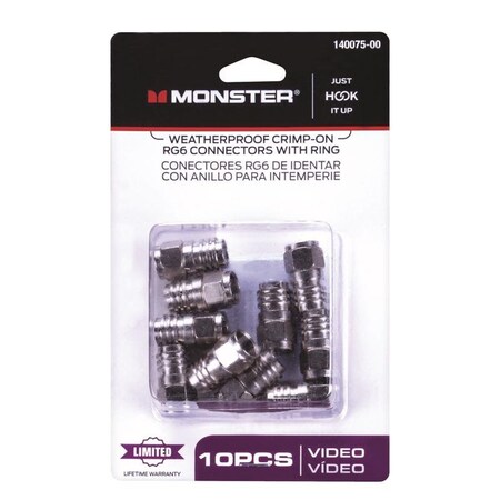 Monster Jhiu Monster Just Hook It Up Crimp-On RG6 Coaxial Connector, 10PK 140075-00