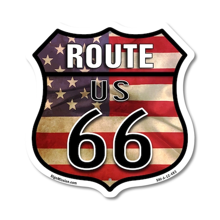 Signmission Route Us 66 Flag, 12 Inch X 12 Inch, Aluminum Metal Sign SHI-A-12-483