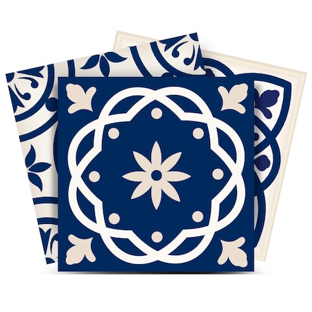 Homeroots 7" X 7" Midnight Blue And White Peel And Stick Removable Tiles 390656