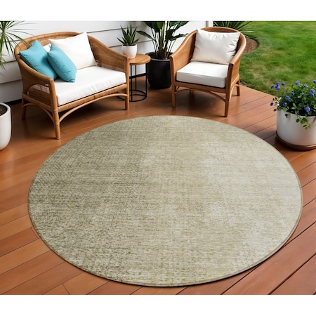 Homeroots 8' Brown Beige And Taupe Round Abstract Washable Indoor Outdoor Area Rug 588210