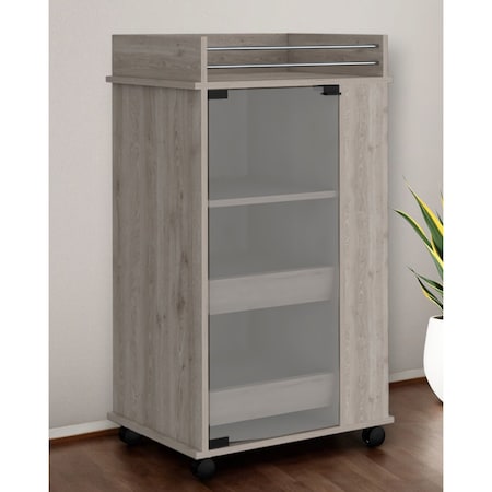Homeroots Light Gray Rolling Bar Cart With Wine Storage 535109
