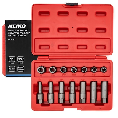 Neiko Impact Nut & Bolt Extractor Set, 14 Piece, 3/8 Drive, CR-Mo 04207A
