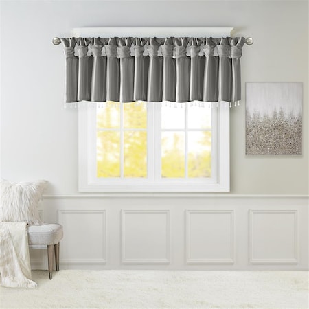 Madison Park Charcoal 100 Percent Polyester Twisted Tab Valance with Beads MP41-6560