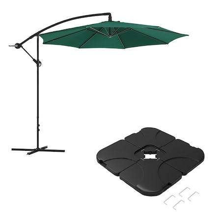 Pure Garden 10 ft Cantilever Patio Umbrella with 220lb Base and Dark Green Canopy 83-OUT5412B