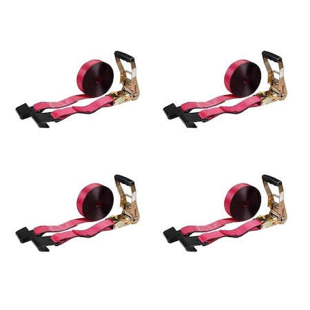Mytee Products 2in x 30ft Ratchet Tie-Down Straps Red w/ Flat Hook 10,000 Lbs Capacity, 4PK RS230Rx4