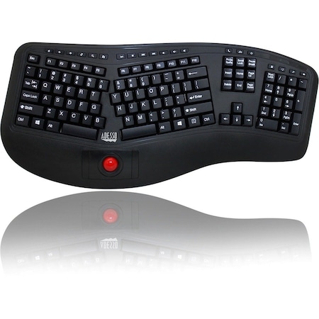 Adesso 2.4GHZ TRU-FORM WIRELESS MEDIA ERGONOMIC TRACKBALL KEYBOARD WITH 20 WINDO WKB-3500UB