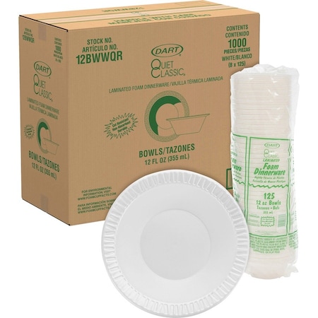 Dart Container Bowl, Foam, White, 10-12Oz., PK1000 12BWWQRCT