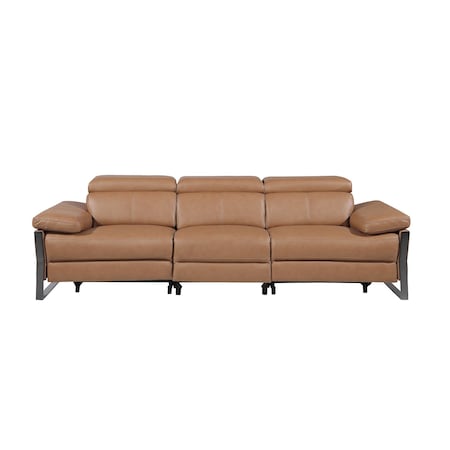 Homeroots 103" Chestnut Top Grain Leather Reclining Metal USB Sofa 720330