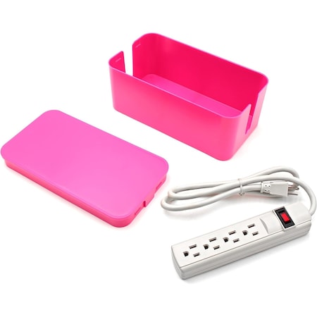 Electriduct Cable Organizer Bin Mini w/ Surge Protector, 9.18inL x 4.87inW x 3.75inH, Fuchsia PD-ED-CBM-FA