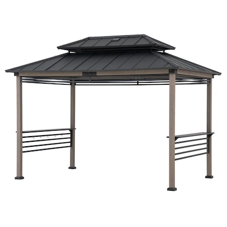 Sunjoy 8ft. x 12ft. Aspen Cedar Framed Grill Gazebo with DC Solar Power A104004211