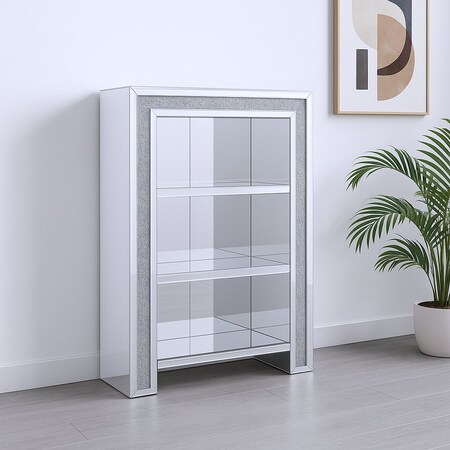 Homeroots 47" Silver And Clear Mirrored Glass And Faux Crystal Bling Accent Cabinet 571114