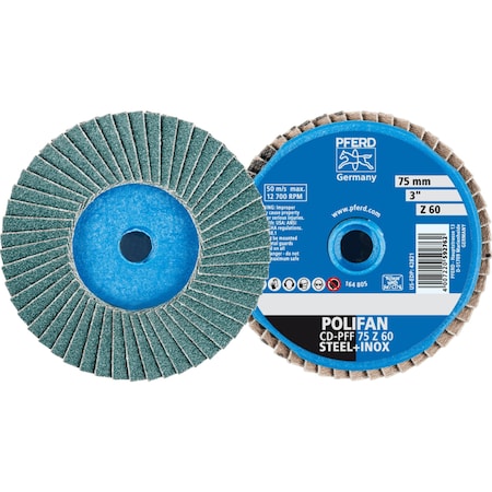 Pferd 3'' POLIFAN Mini Flap Disc - Flat - Zirconia - 60 Grit 42821