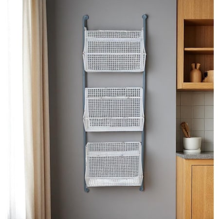 Homeroots 24" White And Gray Metal Baskets Wall Mounted Cubby Shelf 634516