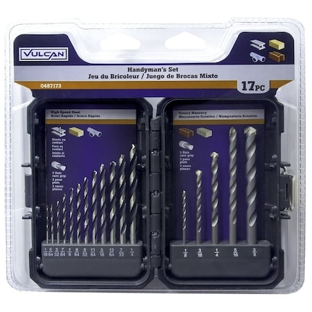 Vulcan Drill Bit Set, 17-Piece, High-Speed Steel, Sandblasted 871060OR