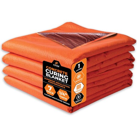 Xpose Safety Pack of 7 1 Layer Concrete Curing Blanket, 6ft x 25ft, R-3.13, air, R-1.08 surface, Orange, 7PK CCB-1L-7-X