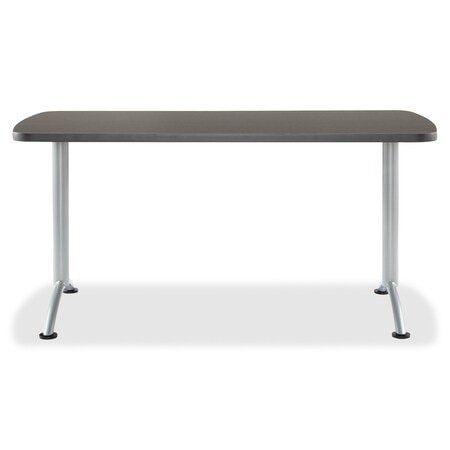 Iceberg ARC Oval Table, Walnut Top, Silver Steel Frame, 30 in W x 60 in L 69215