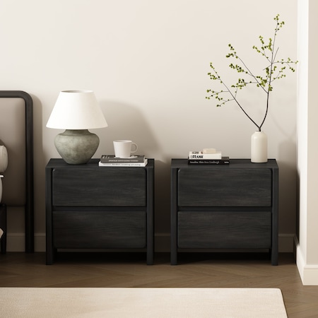 Manhattan Comfort Linda 24in Nightstand in Charcoal Gray (2-Drawer) - Set of 2 2-NS015-GY