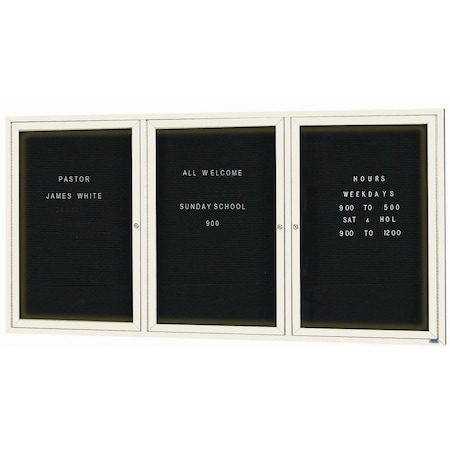 Aarco Illuminated Enclosed Letter Board Directory w/ Powder Coated Ivory Al Frame, 48''Hx96''W 3 Doors ADC4896-3IIV