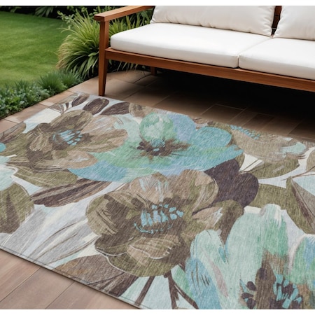 Homeroots 10' X 14' Khaki And Taupe Floral Washable Indoor Outdoor Area Rug 611009