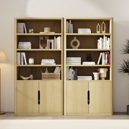 Manhattan Comfort Rivington 40in Bookcase Cabinet in Natural Oak - Set of 2 2-BC006-NA