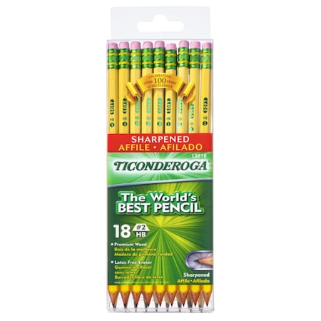 Ticonderoga Pencils, #2 Soft, Yellow, Presharpened, 18PK X13818