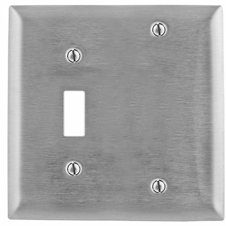 Hubbell Wiring Device-Kellems Toggle Switch/Blank Wall Plates and Box Cover, Number of Gangs: 2 Stainless Steel, Brushed Finish SS113